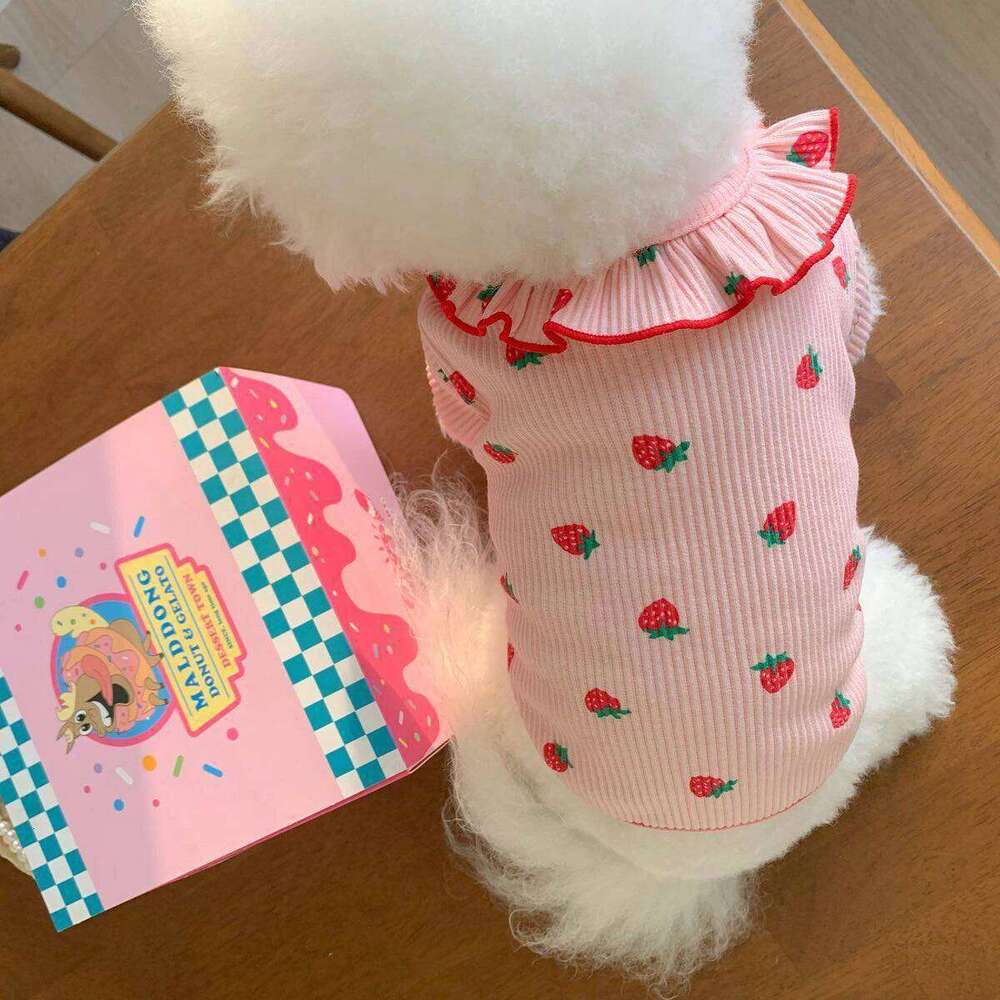 Strawberry Summer Breathable Cat Cute Clothing for Small Dog Vest Ruffled Collar Pet Clothes