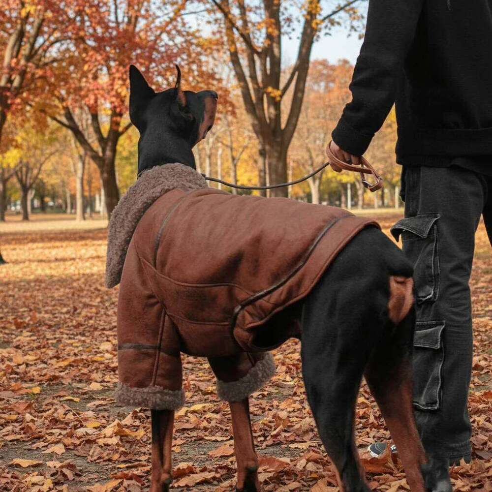 Autumn Winter Large Dogs Fleece-Lined Collared artificial Leather Jacket Personality Dog Coat Golden Retriever Border Collie XJ260127