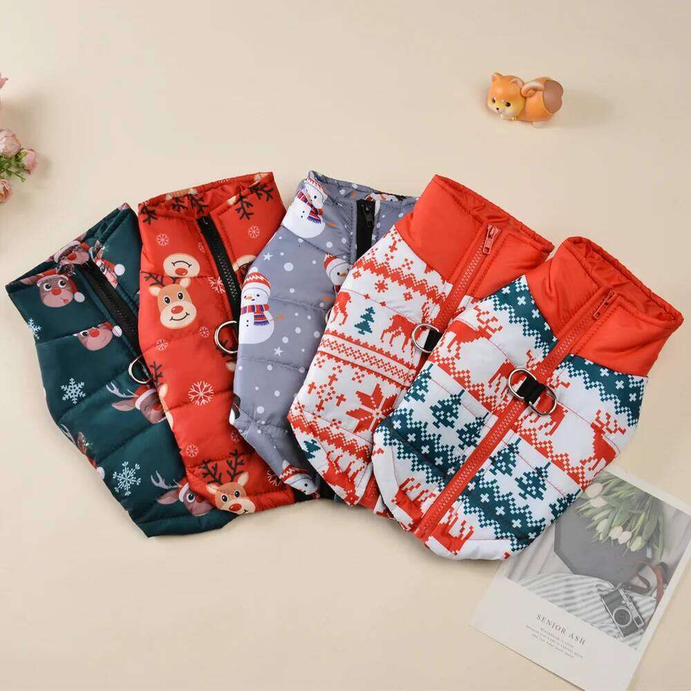 New Year Pet Coat Christmas Deer Print Dog Jacket With D-ring Waterproof Pets Costume For Small Medium Dogs Bulldog Clothes XJ260127