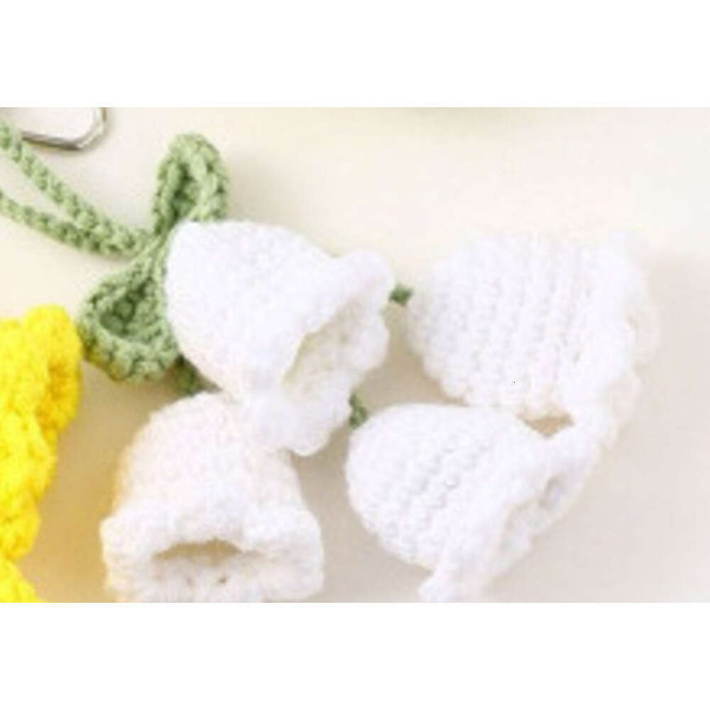 INS Korean Style Girl Pearl Chain Yarn Crochet Flower Keychain Bag Decoration Bell Orchid S260126