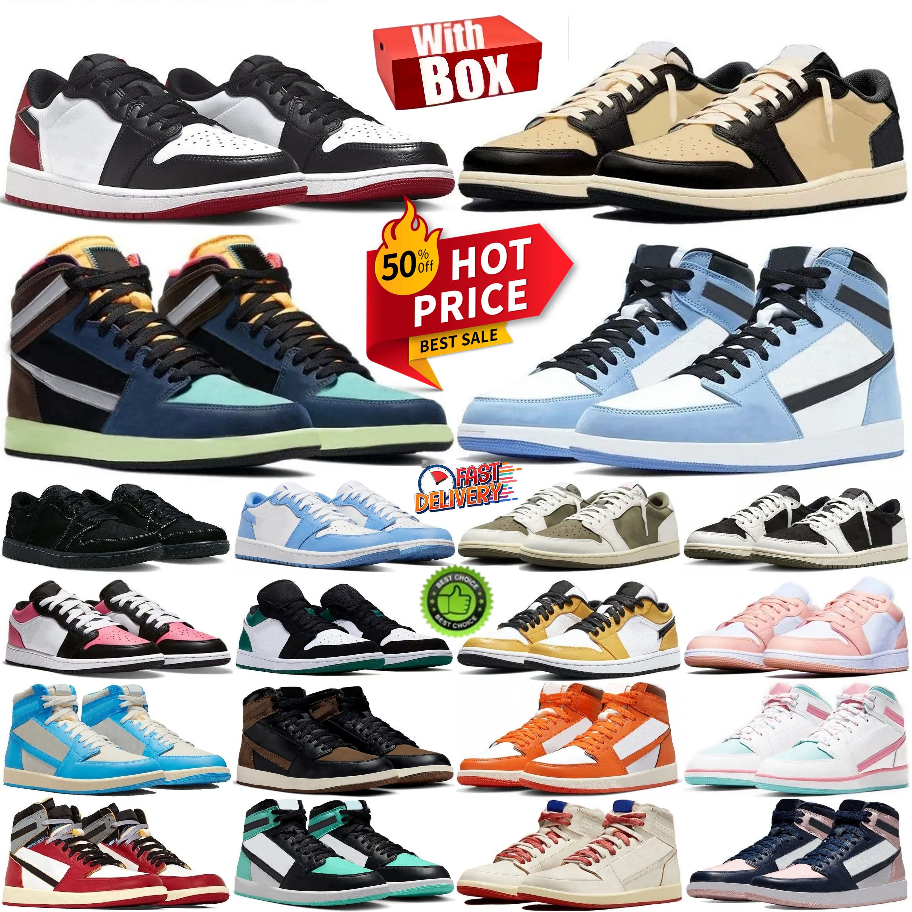 With Box Designer 1 basketball shoes 1s Medium Olive Voodoo Chicago Velvet Brown Sail Military Blue Shattered Backboard Black Toe UNC men women sneakers trainers