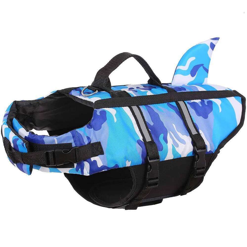 Jacket Life Vest Collar Harness Pet Dog Swimming Summer Swimwear Clothes Camouflage Shark Blue Fuchsia XJ260127