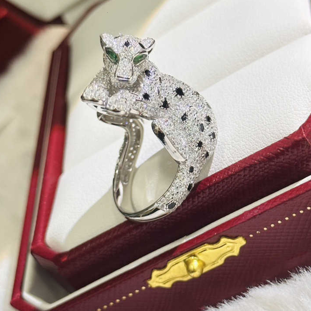 Band Rings sterling Panthere Ring silver cheetah ring inlaid with natural crystals and emeralds counter quality men for women size suitable US 678