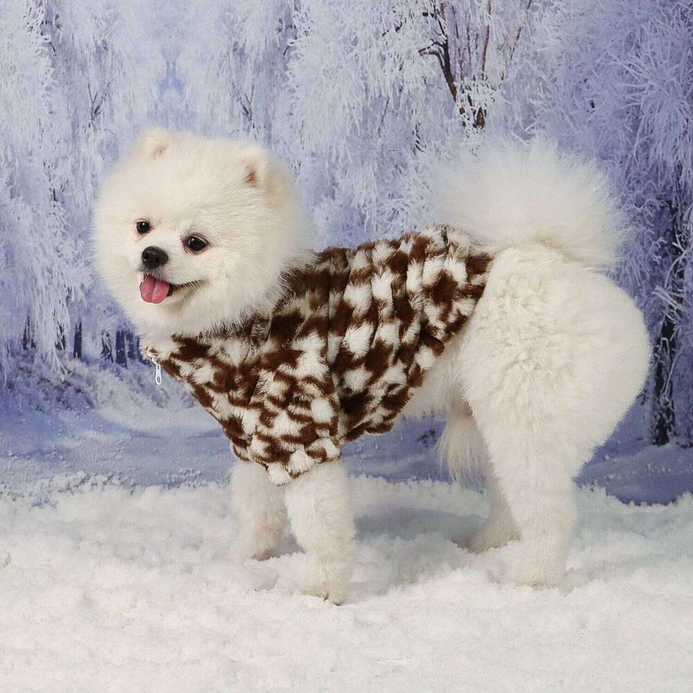 Pet Fuzzy Coat Cat Puppy Clothes Classic Houndstooth Pattern Sweatshirt Dog Plush Outfits Autumn Winter For Small Me