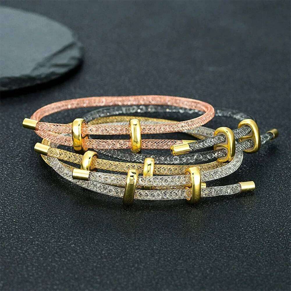 2025 New Mesh Bracelet Men Women Charm Minimalist Crystal Bangle Fashion Stainless Steel Adjustable Jewelry Creative Couple Gift XJ260127