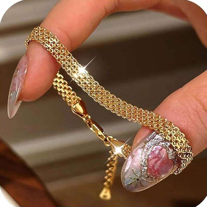 Stainless Steel 18K Gold Plated Exquisite Weaving Mesh Bracelets for Women Chunky Trendy Link Chain Adjustable Bracelet Jewelry XJ260127