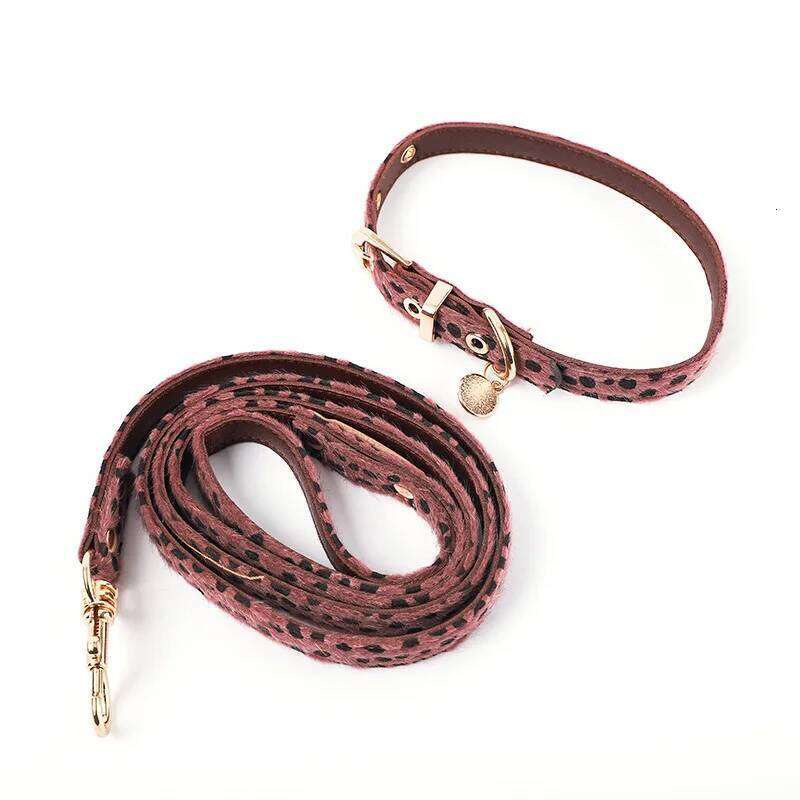 Leopard Print Horsehair Collar Chest Harness Leash Adjustable Set Small Dog Pet Supplies Accessories