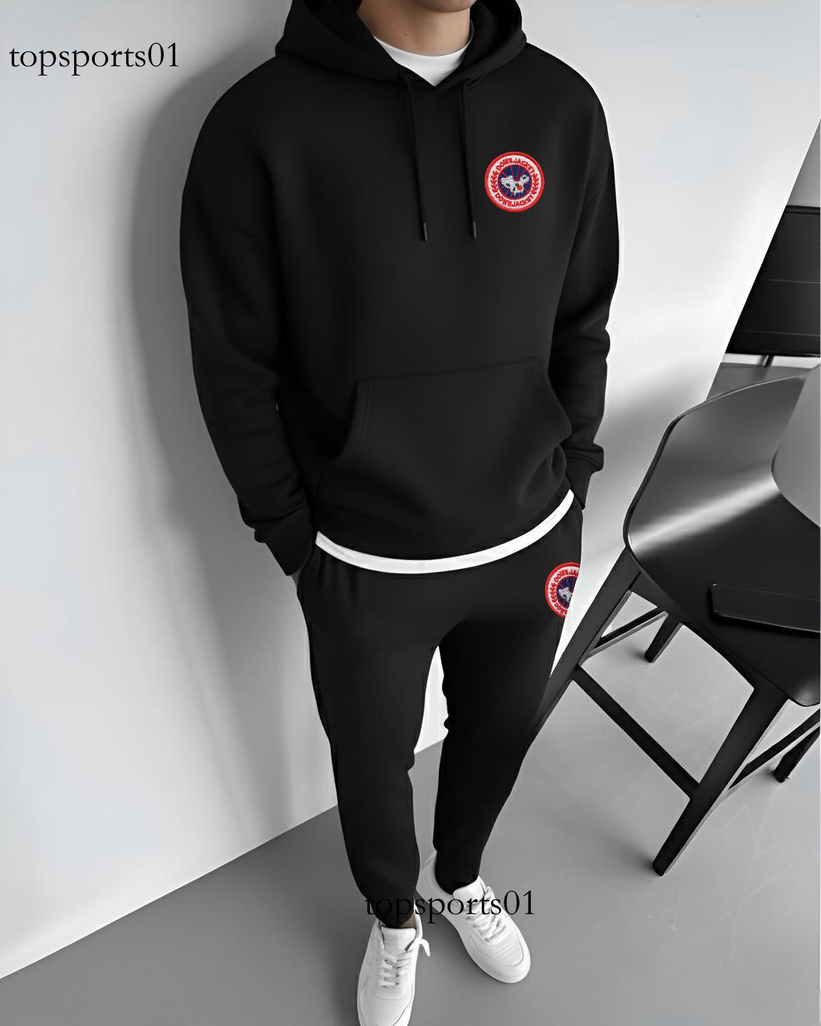 Sportswear jacket 25 Winter New Badge Print Hoodie Thickened Pullover Casual Set Versatile Trendy Style