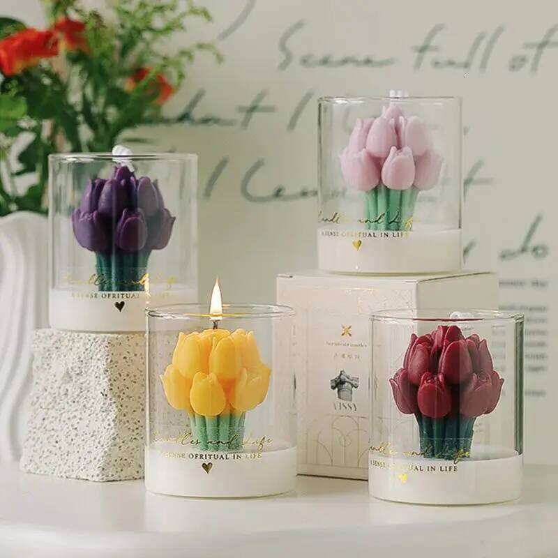 Tulip Bouquet, Handmade Scented Aromatherapy, Soy Wax Candle, Wedding Candles, Birthday, Party, Home Decoration Y260127