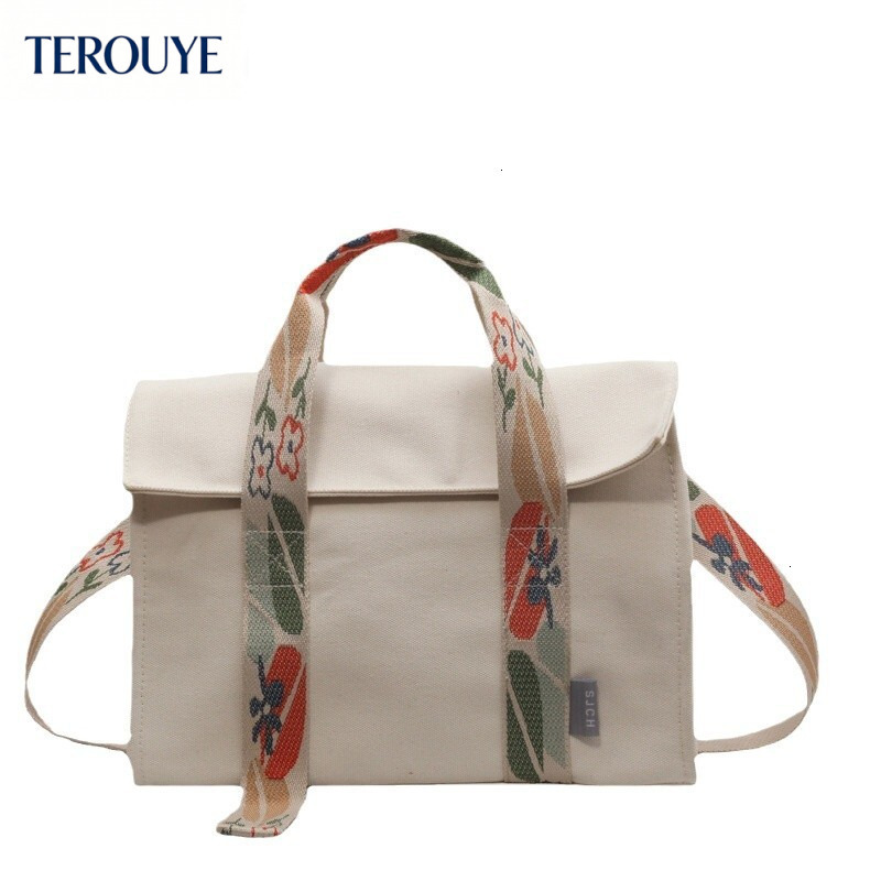 TEROUYE autumn and winter bag new large capacity women's canvas bag, fashionable and simple floral broadband handbag, women's shoulder bag,