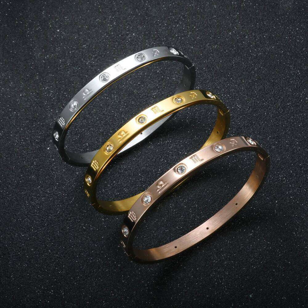 Stainless Steel High Quanlity Crystal Constellation Bracelet Bangles For Men Women Party Fashion Jewelry Gift XJ260127