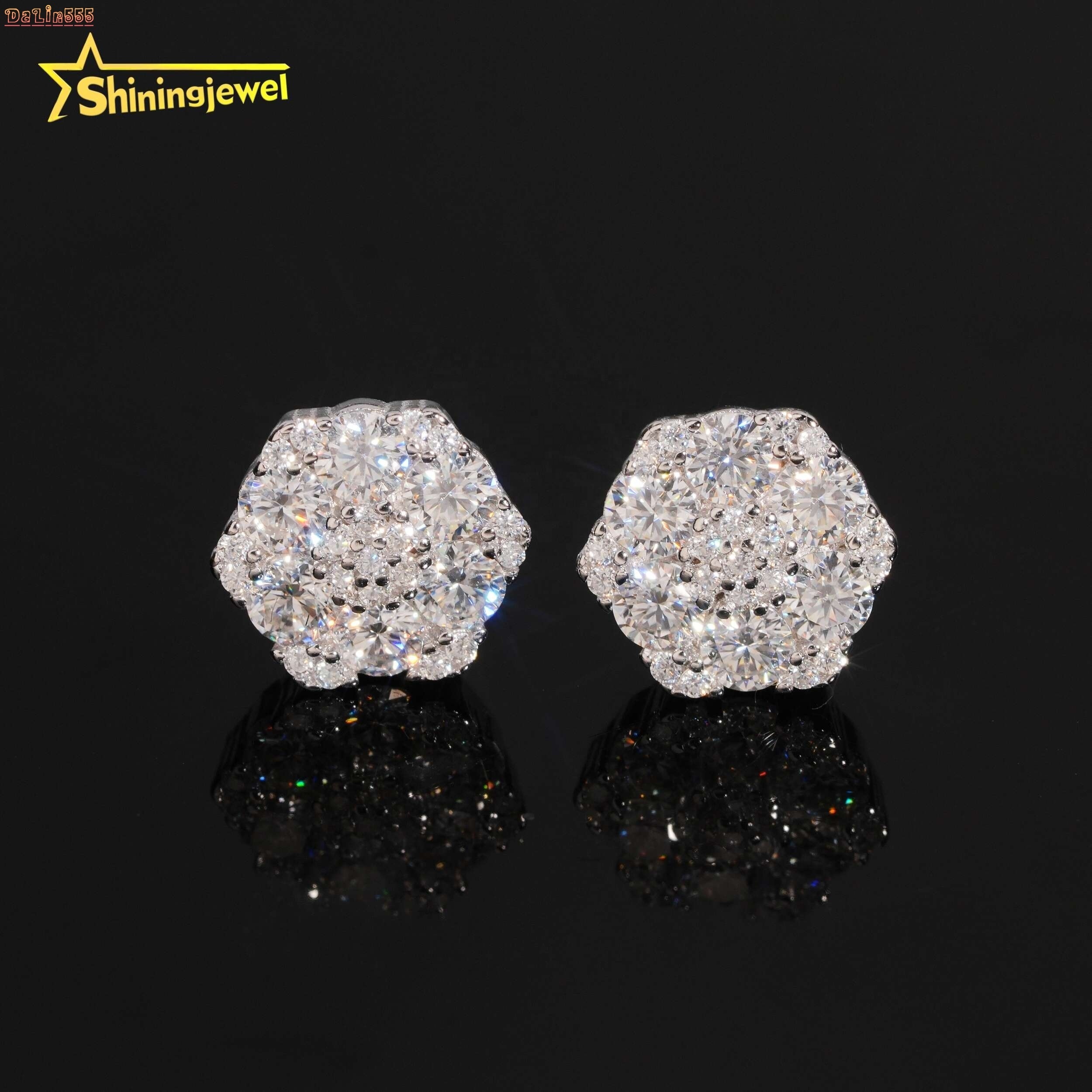 GRA Certificated Factory Price Iced Out 925 Silver Screw Back Stud Moissanite Diamond Earrings