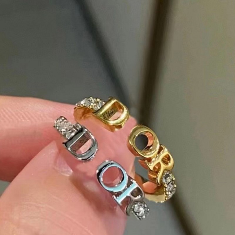 Gold Silver Color Luxury Designer Ring Single Row Drill Classic Ring Elegant Letter Thin Double Ring Engagement Rings For Christmas