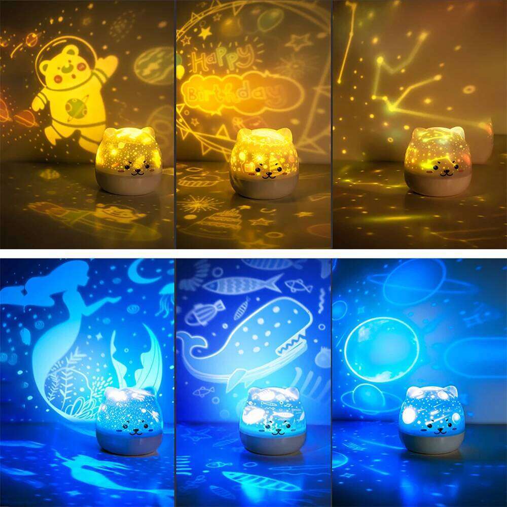 Starry Sky LED Projector Cute Bear Music Box Night Light Rotatable Bedside Lamp Kids Gifts USB Rechargeable For Bedroom Z260127