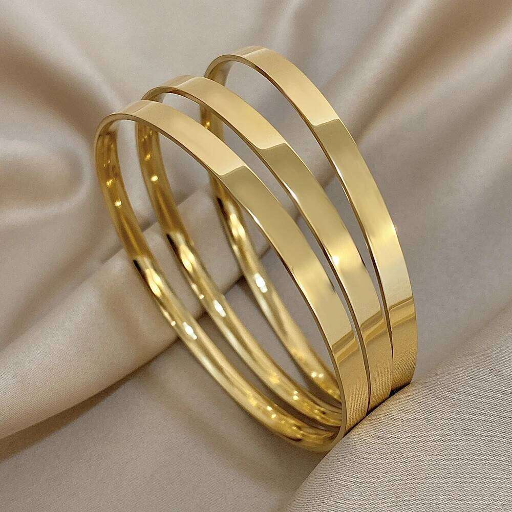 3pcs 18K Gold Plated Stainless Steel Bangle Bracelets for Women Glossy Simple Stacking Wrist Bracelet Waterproof Jewelry XJ260127