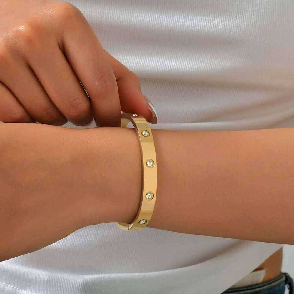 Joolim Jewelry High End PVD Wholesale Waterproof&No Fade Fashion Rhinestone Pave Bangle Stainless Steel Bracelet for Women XJ260127