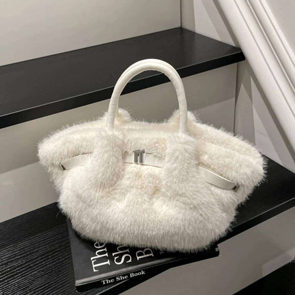 Fashion Shoulder Bag Plush Texture High Gloss Finish Large Capacity Soft Material Magnetic Snap Adjustable Strap Daily Commute