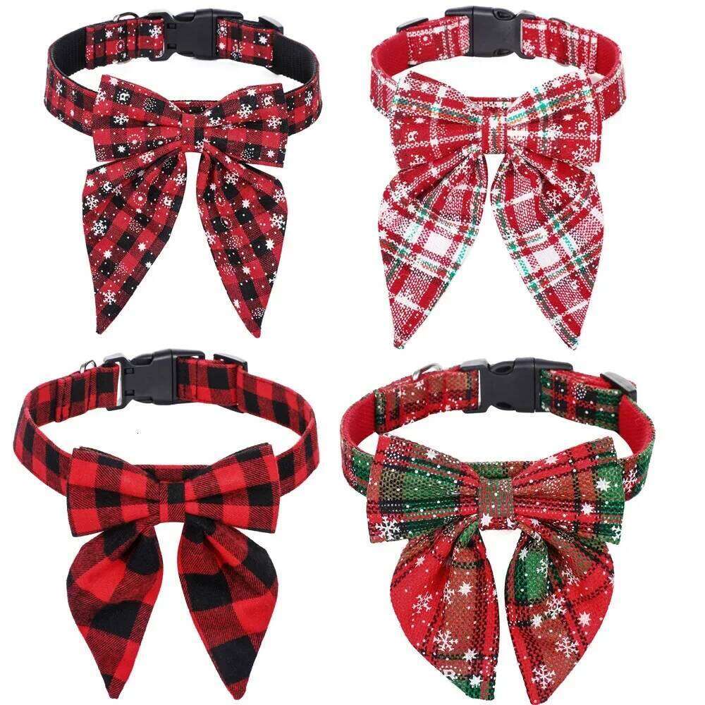 Christmas Snowflake Bow Cotton Collars Puppy Pet Cat Accessories Dog Collar for Small Large Dogs pet & supplies
