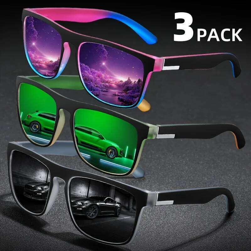 3Pcs Fantasy Gradient Mutipcolor Square Polarized Sunglasses AntiGlare UV400 Glasses Summer Party Driving Fishing Christmas Gift Z260127