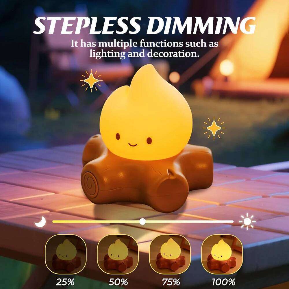 Cute Campfire Night Light Silicone Sleeping Nightlight With Stepless Dimming Rechargeable Beside Lamp For Halloween Decor Z260127