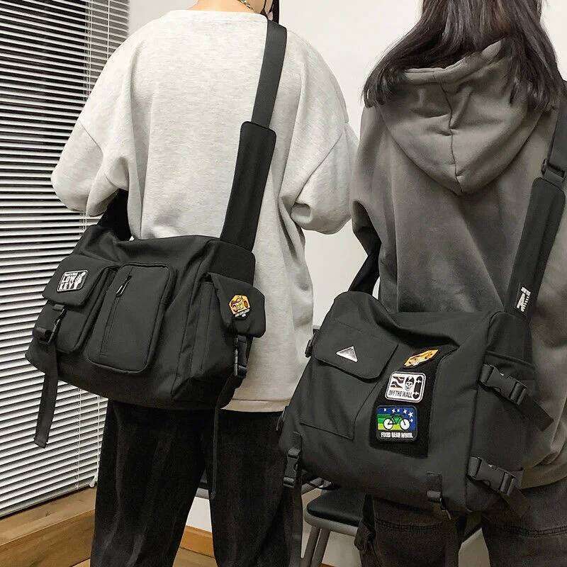 Shopper Nylon Shoulder Gothic Black Crossbody Messenger Tote Bags For Men Women's Hip Hop Techwear Satchel Waist Goth Postman