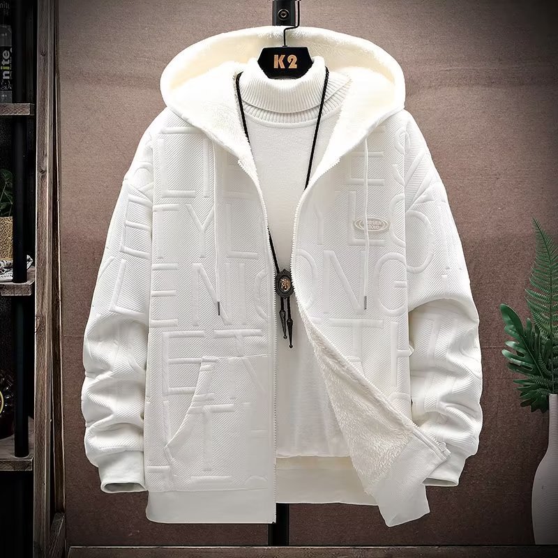 Free Shipping Winter New Men Fashionable Thick Zipper Hoodie Trendy Loose and Versatile Coat
