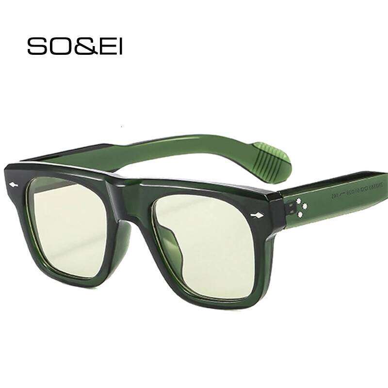 SO&EI Ins Popular Fashion Square Women Sunglasses Retro Clear Ocean Lens Shades UV400 Men Rivets Punk Yellow Blue Sun Glasses Z260127