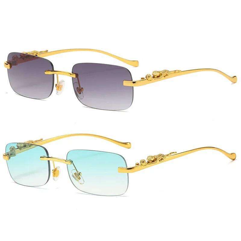 New Rimless Rectangle Vintage Metal Leopard Head Sunglasses Fashion Frameless Tinted Glasses Shades for Women Men Z260127