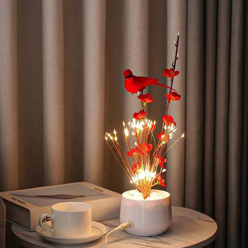 LED and Bird Potted Lamp, Artificial Flower Table Lights, for Camping Gift Living Room Bedroom Mother Home Decor Lamp Z260127