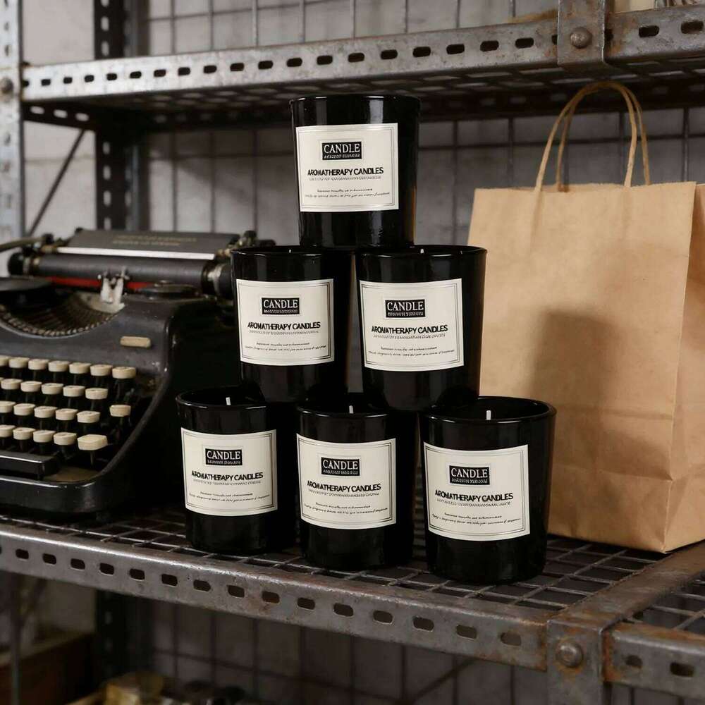 1pc Matte Black Glass Cup - Smokeless Scented Aromatic, Trendy Home Office Decor Cozy Essential Candle Y260127