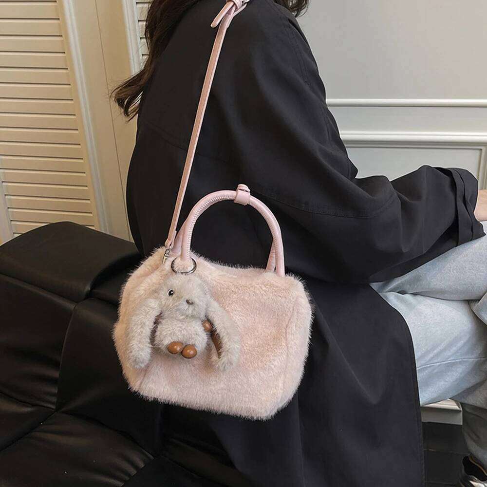 Adorable Plush Crossbody Bag Solid Color Purse Large Capacity Shoulder Tote Niche Style Creative Design Pack Women Daily Bags