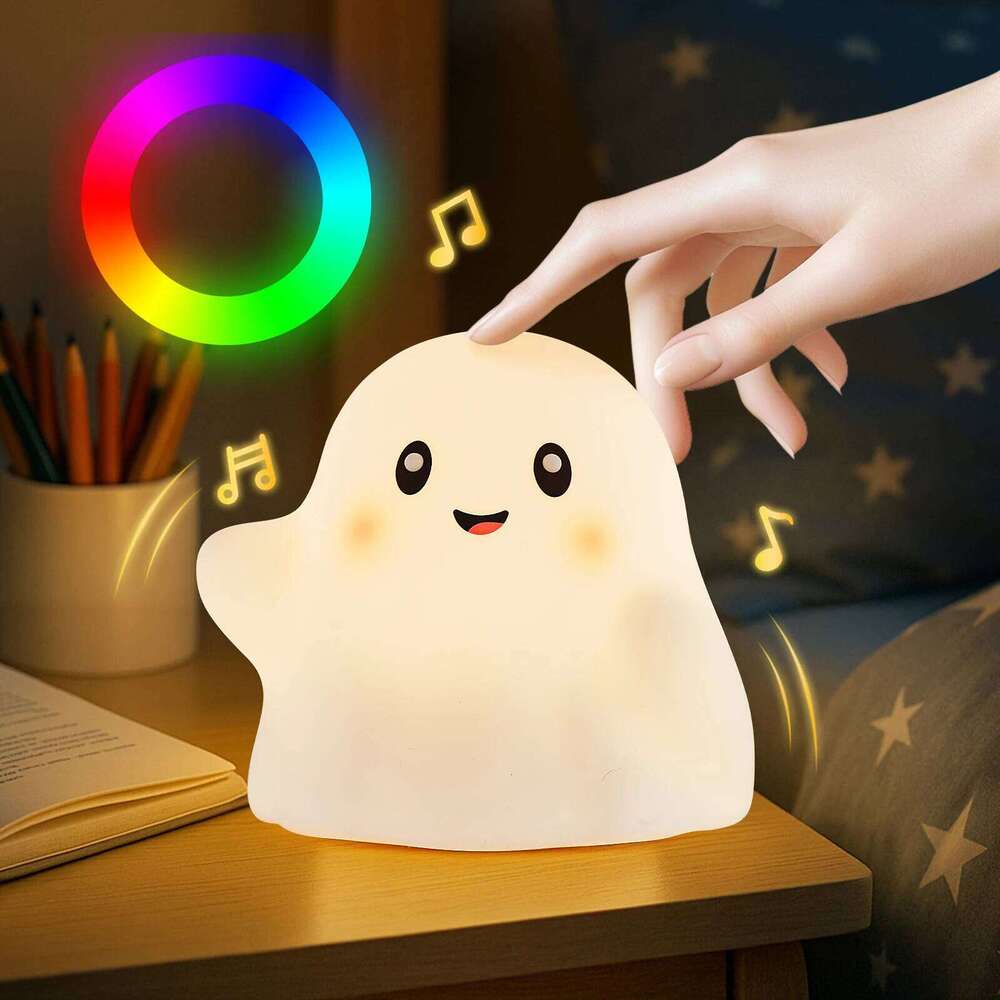 Ghost Touch Sensor Night Light Silicone Nursery Sleep Music Nightlight Adjustable Halloween Decor Dimmable Lamp Christmas Gift Z260127