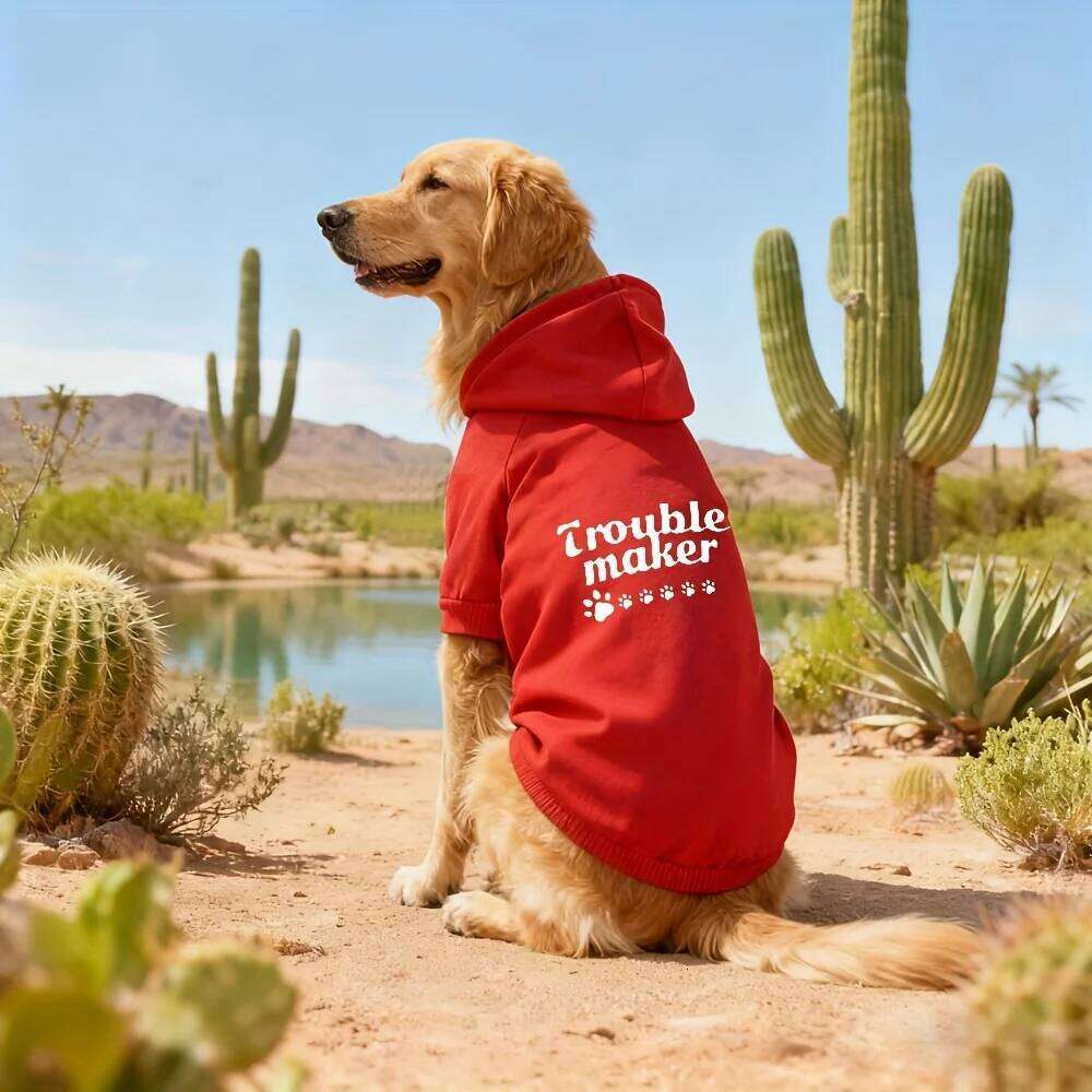 Trouble Maker Dog Hoodie Sweater - Black with White Paw Print Logo, Warm Winter & Cool Fall/Spring Jacket XJ260127