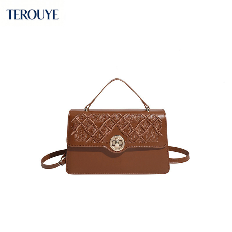 TEROUYE Autumn New Fashionable Simple Quilted Small Flower Chain Women's Shoulder Bag Trendy Embroidery Design Versatile Elegant Small Square Bag