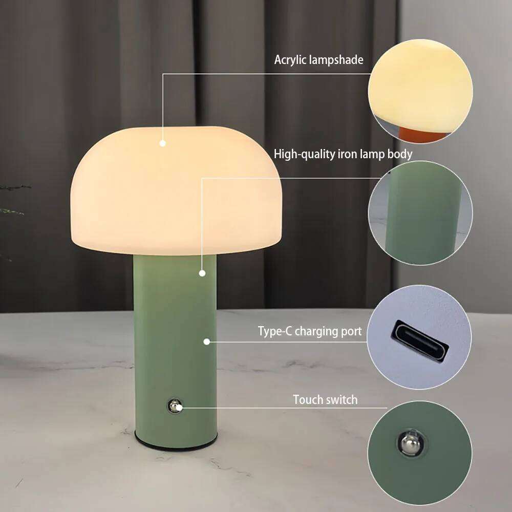 New LED Charging Table 3-colors Dimming Desk Lamp Mushroom Night Light for Bar Restaurant Bedroom Decoration Z260127