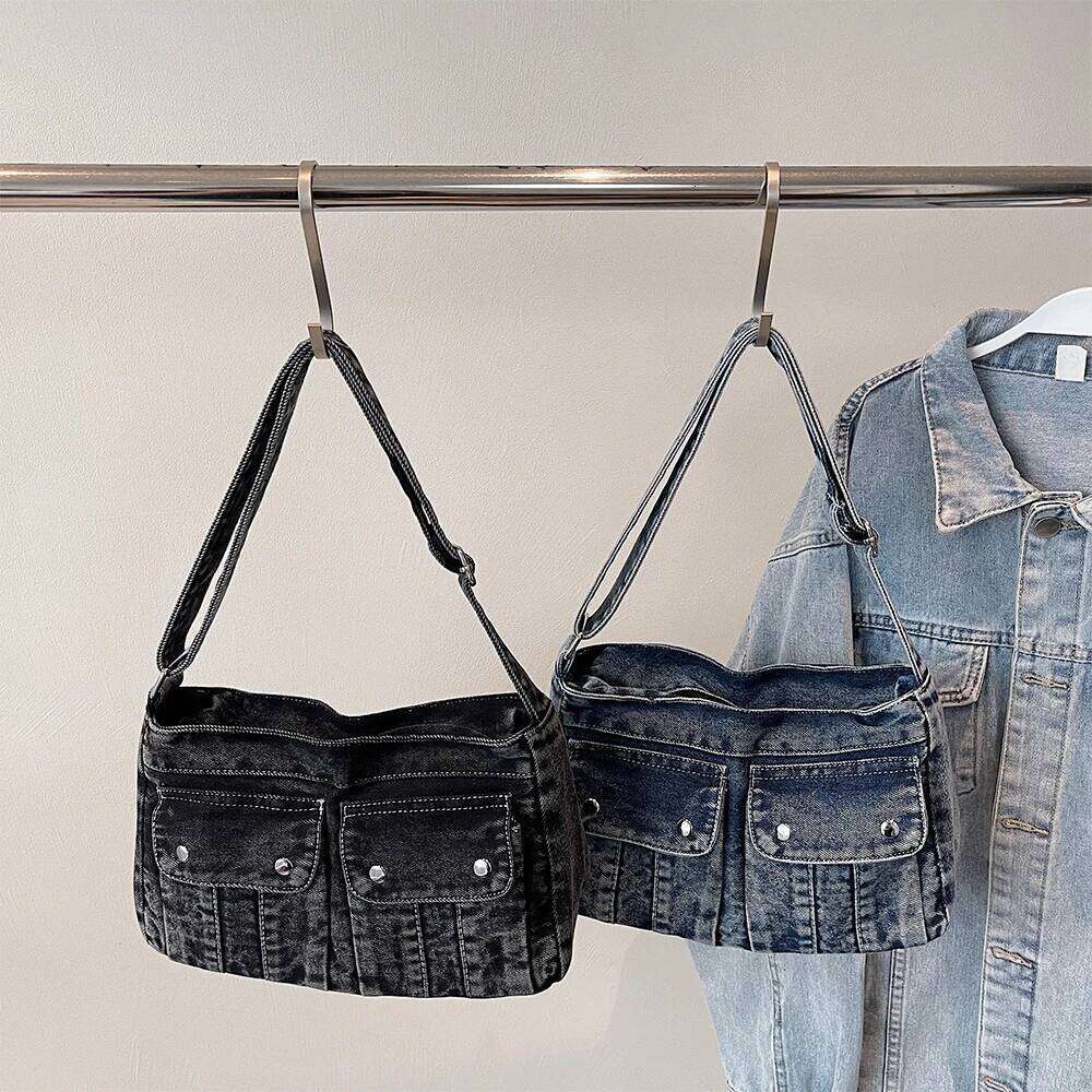 Vintage Washed Canvas Fashionable Women's Crossbody Bag, Large Capacity Commuting Casual Denim Shoulder Bag