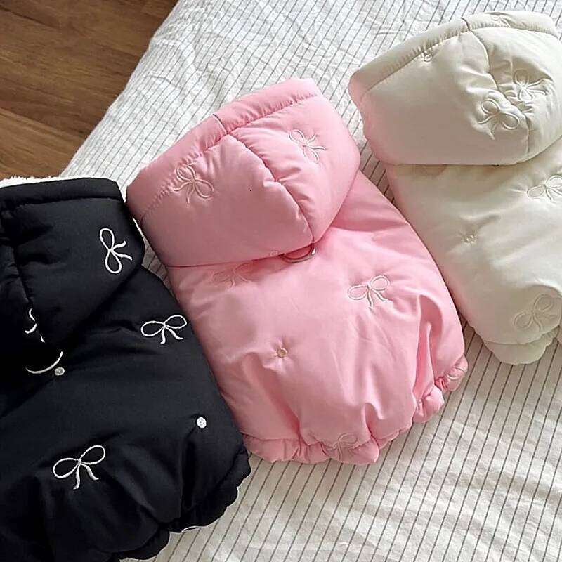 Fashion Bow-Embroidered Dog Teddy Bear Stylish Down Jacket Bichon Frise Winter Warmth Hooded Coat Thickened Pet Accessories XJ260127