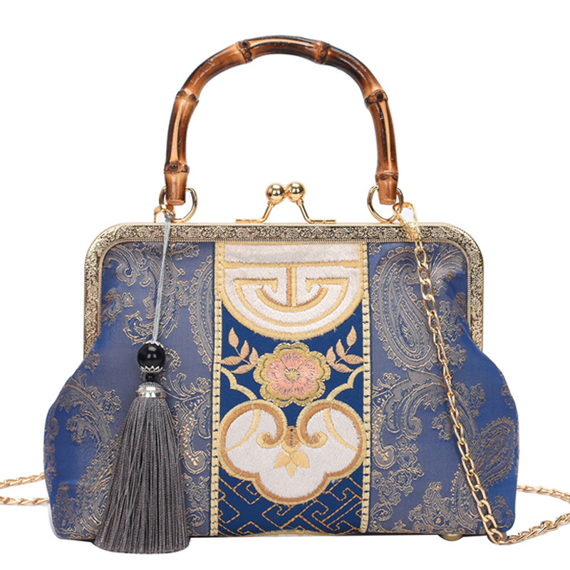 Luxurious Handbag 2026 New Embroidered Jacquard Handbag - Qipao Bag - Antique Handcrafted Chinese Style Bamboo Single Shoulder Crossbody Bag