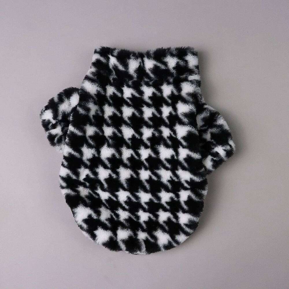 Pet Fuzzy Coat Cat Puppy Clothes Classic Houndstooth Pattern Sweatshirt Dog Plush Outfits Autumn Winter For Small Me