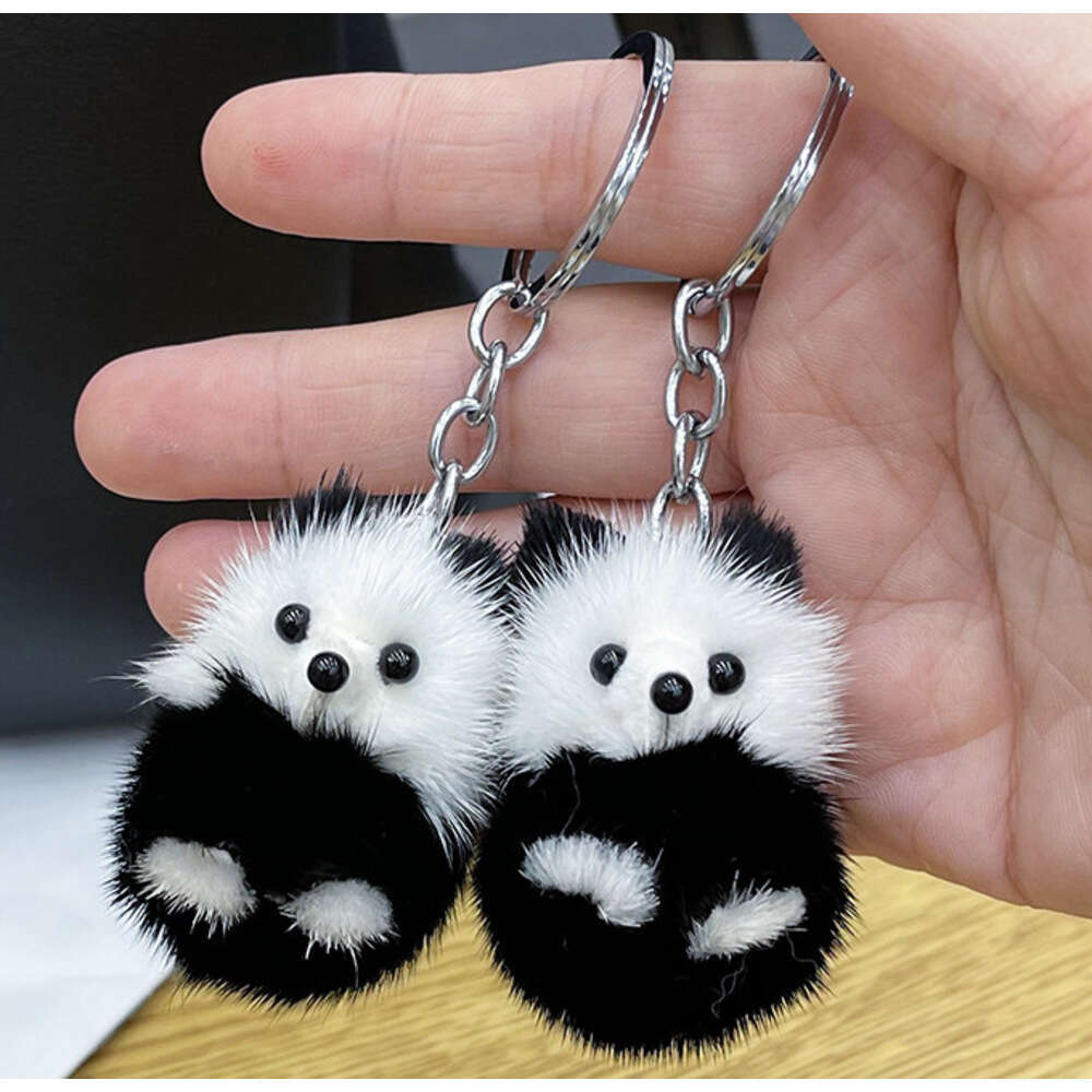 Cute and Adorable Mink Mini Fur Panda Pendant Bag Phone Charm Car Keychain Accessory S260126 ab4