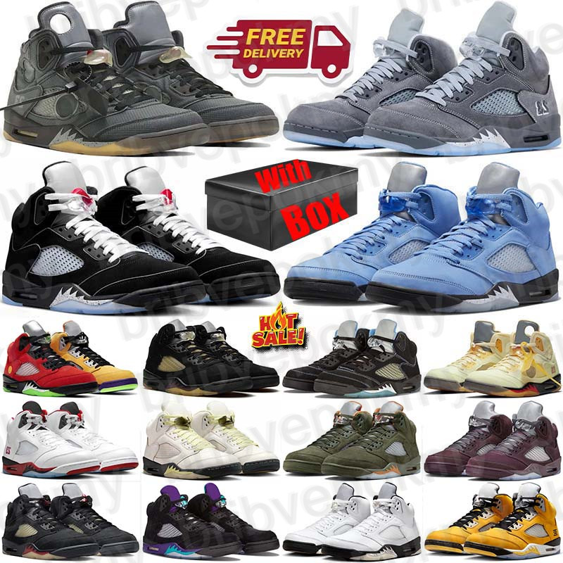 Free Shipping With Box Designer Basketball 5 5s Shoes matalic sneakers jordan5smen Black Metallic mens Wolf Grey off Racer jordan5men quality