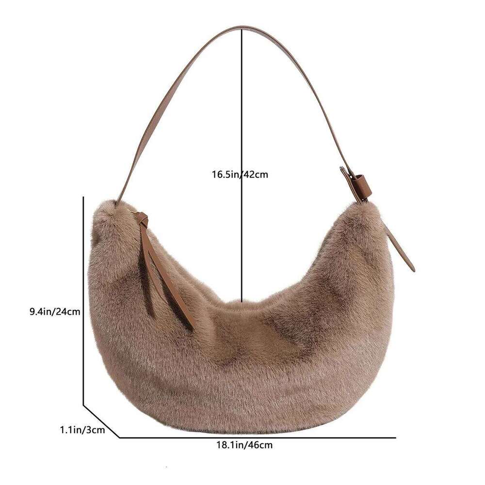 Women Fashion Plush Dumpling Shape Shoulder Bag Matte Finish Large Capacity Polyester Soft Warm Adjustable Strap Daily Commute