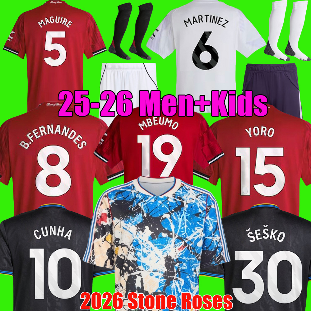 25 26 ZIRKZEE MBEUMO SESKO soccer jersey B. FERNANDES MOUNT MAZRAOUI UGARTE AMAD YORO CUNHA CANTONA football kit shirt men kids set uniform 2026 Stone Roses Jerseys