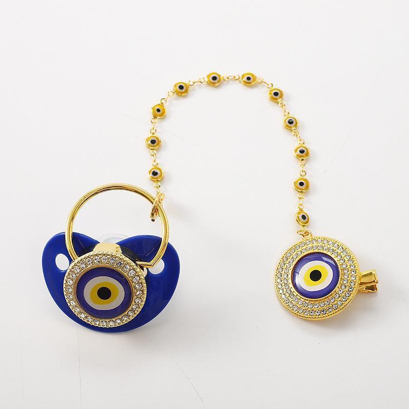 White Pacifiers Evil Eye With Chain Clip born Silicone Pacifier Gold Bling Infant Nipple BPA Free Baby Chupetero 251107