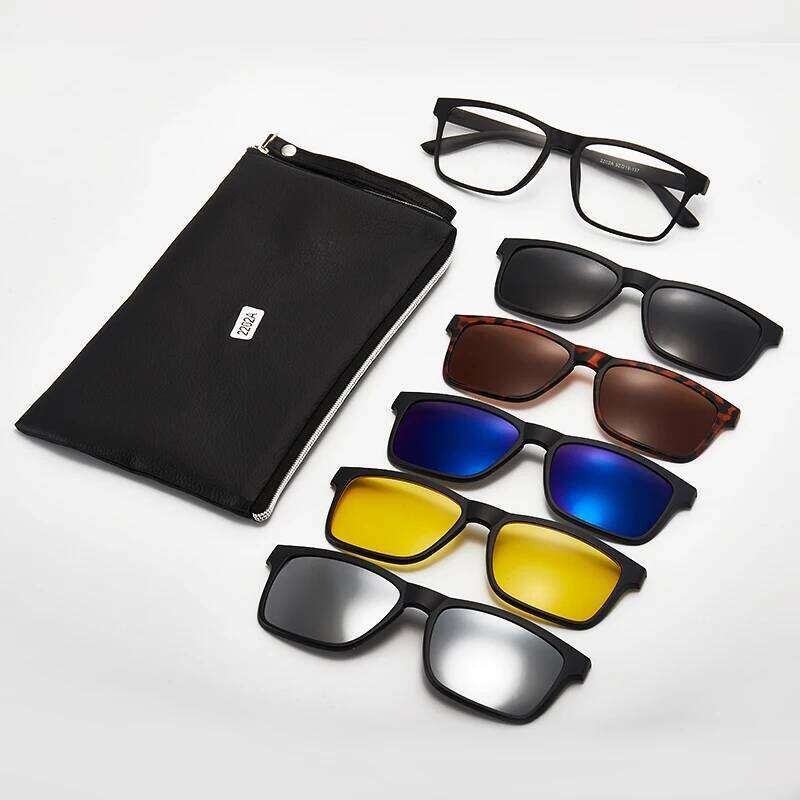 6 In 1 Men Women Polarized Optical Magnetic Magnet Sunglasses Clip on Sun Glasses Frame And Bag Z260127