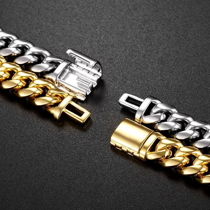 Cheapest Price 10mm Rapper Jewelry Stainless Steel Necklace Hip Hop 18k Gold Plated Miami Cuban Link Chain