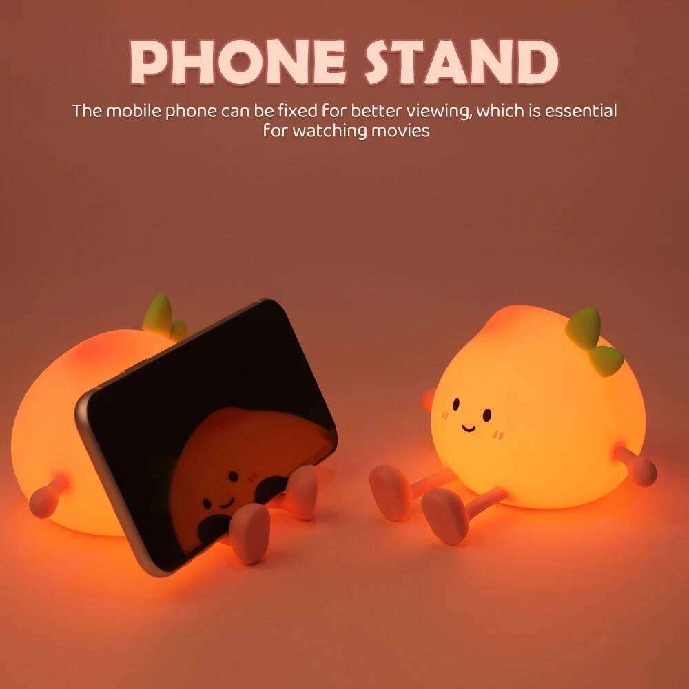 Cute Silicone Peach Night Light Rechargeable LED Nursery Nightlight 7 Colors Tap Control Bedside Lamp for Bedroom Christmas Gift Z260127