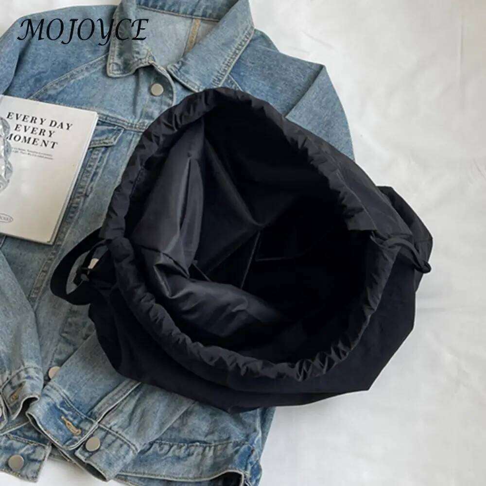 Women Shoulder Solid Color Drawstring Sling Adjustable Strap Lightweight Shopping Girls Outdoor Bag