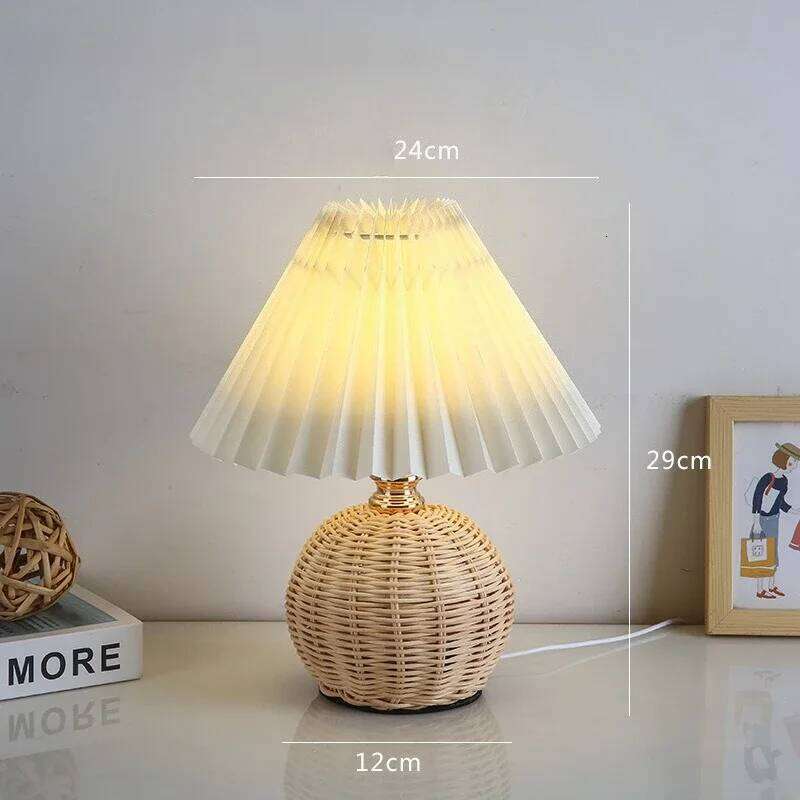 Pleated Rattan LED Living Room Table Standing Study Desk Bedside Lamp Home Office Decoration Night Light Z260127