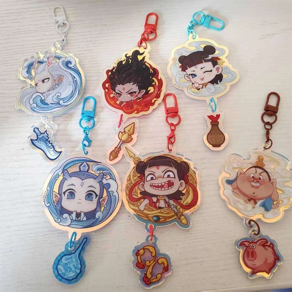 Movies Peripheral Keychain Cartoon Ne Zha 2 Acrylic Pendant Key Ring Gift For Party Student S260126 8fc